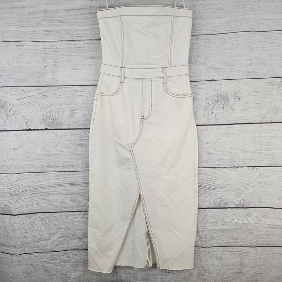 Gianni Bini Dresses & Skirts - GB Gianni Bini S Small Strapless Denim Midi Jean Dress Off-White Slit NWT L797